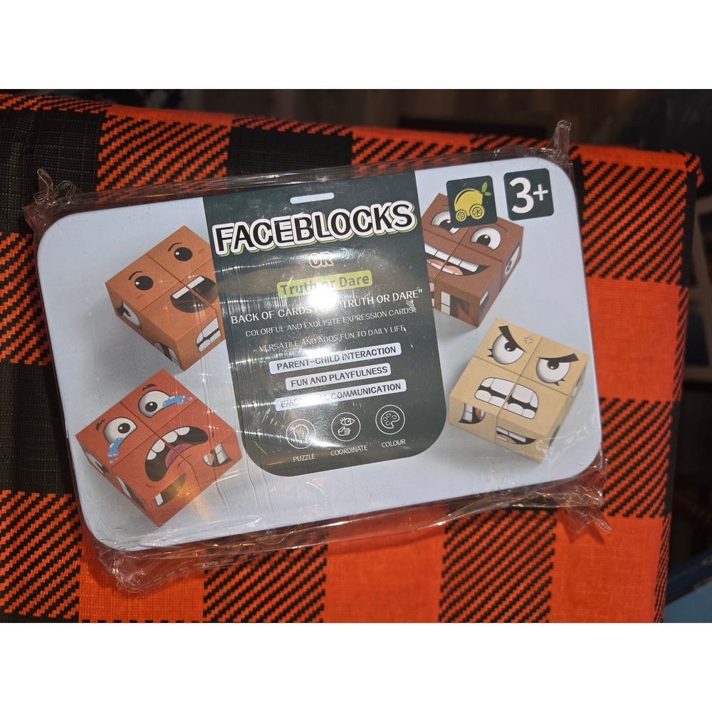 Faceblocks Expression Puzzle Game Truth or Dare Wooden Blocks Toy in Tin Ages 3+
